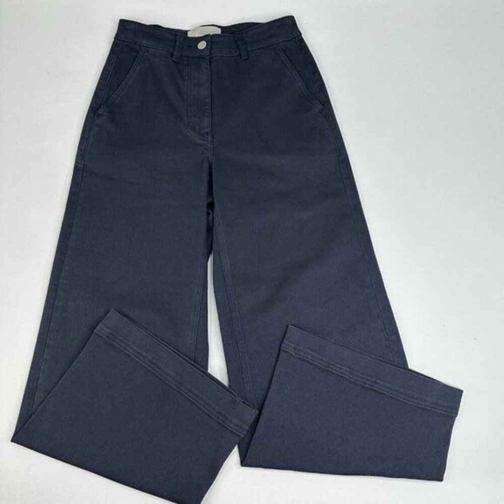 Everlane‎ Womens Wide Leg Crop Pant Navy Blue High Rise Cotton Chino Size 2